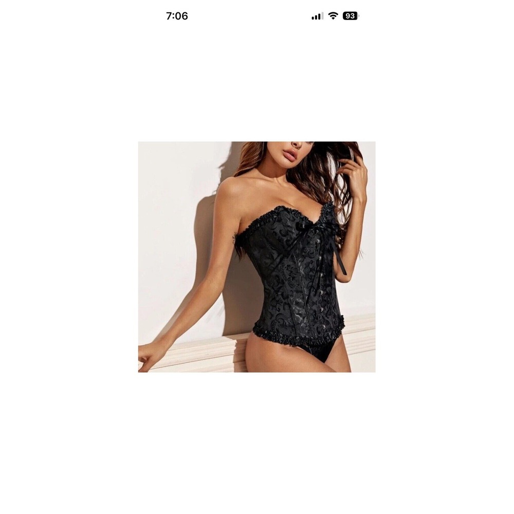 Hot topics Women Corset Black Baroque Print Lace-Up Back Front Boning 4XL